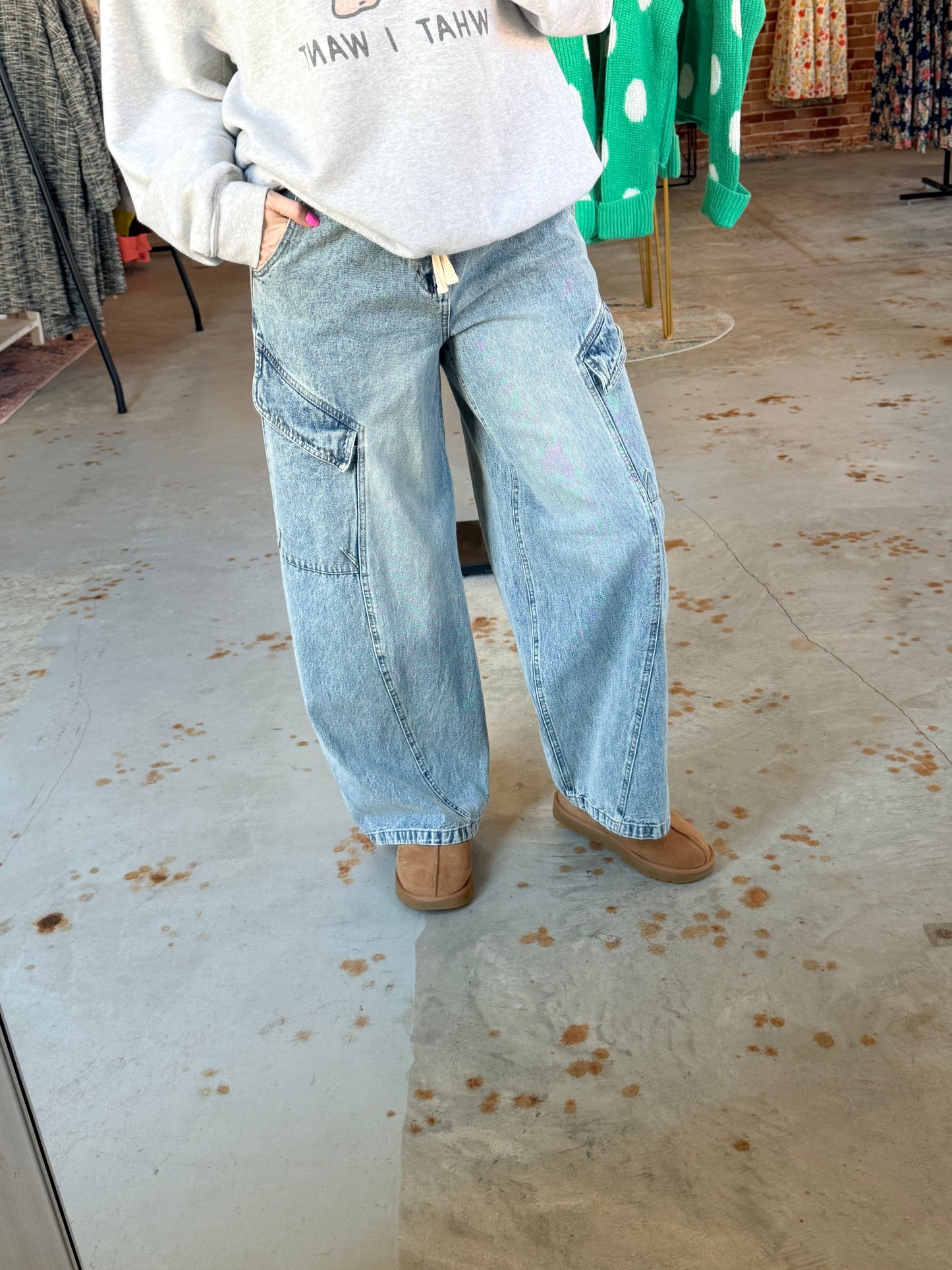 Baggy Barrel Denim Cargo Pants
