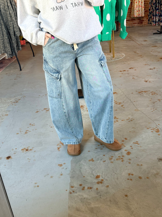 Baggy Barrel Denim Cargo Pants