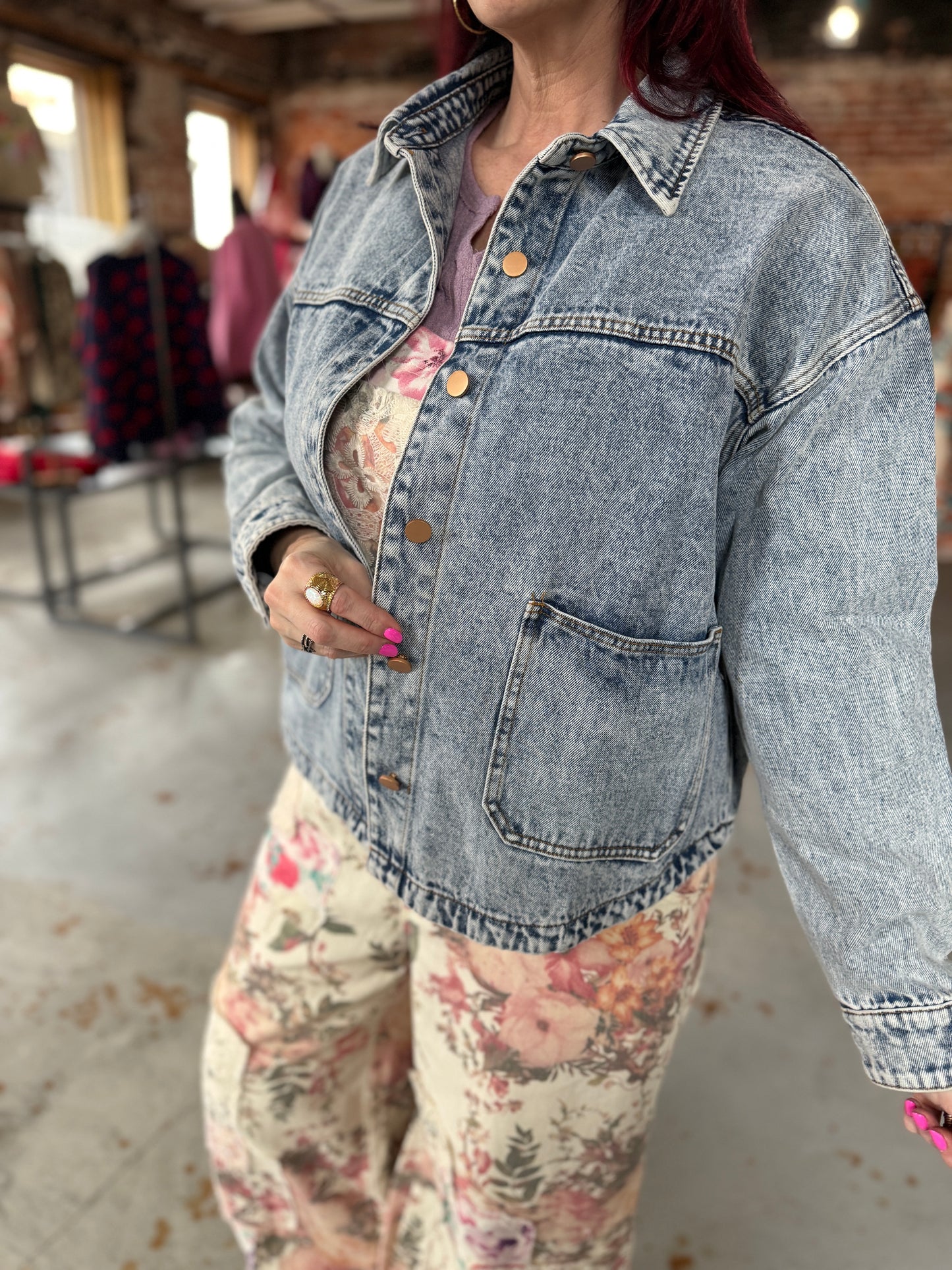 Vintage Denim Jacket With Square Pocket