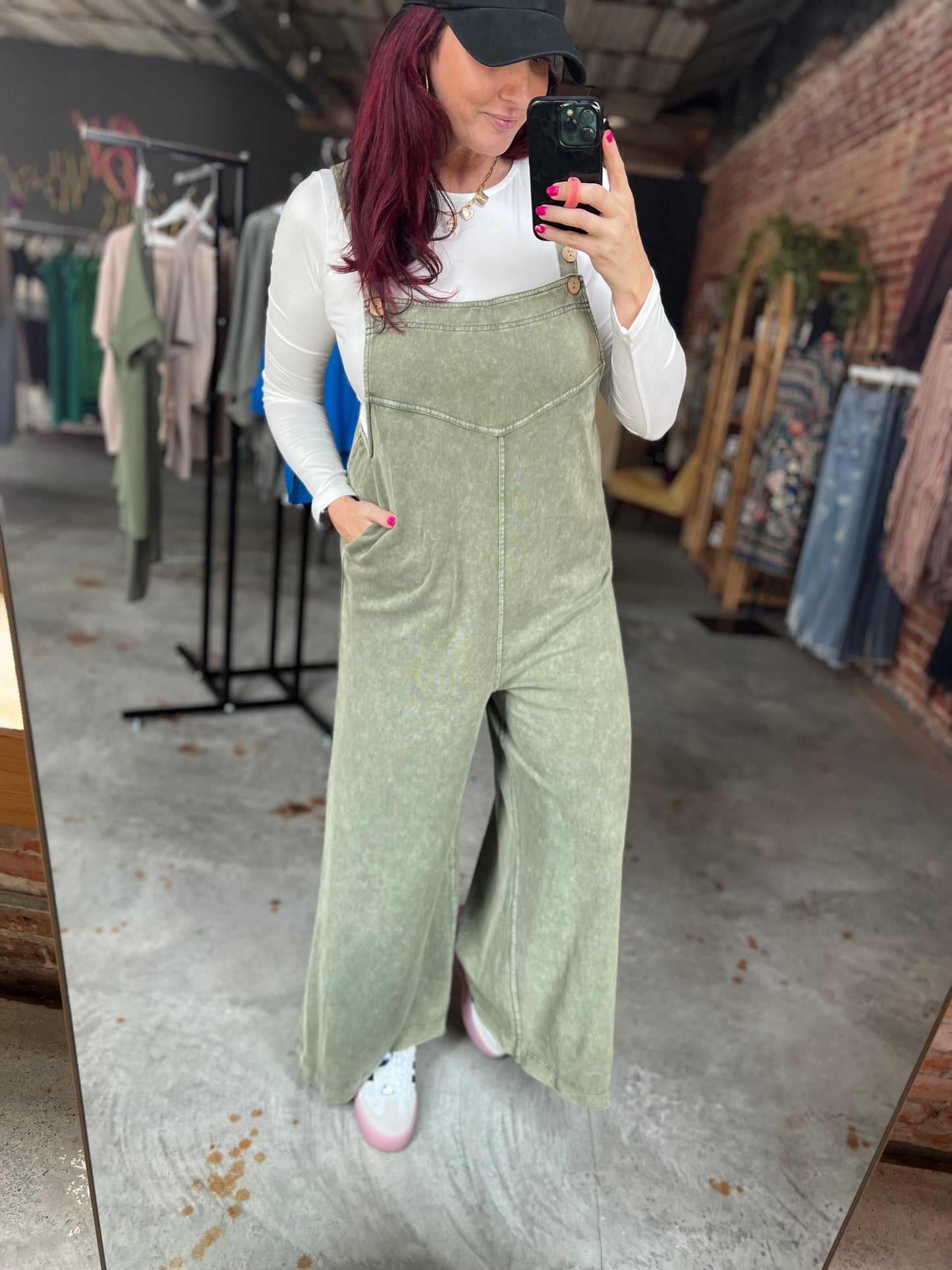 Mineral Wash Button Strap Overall