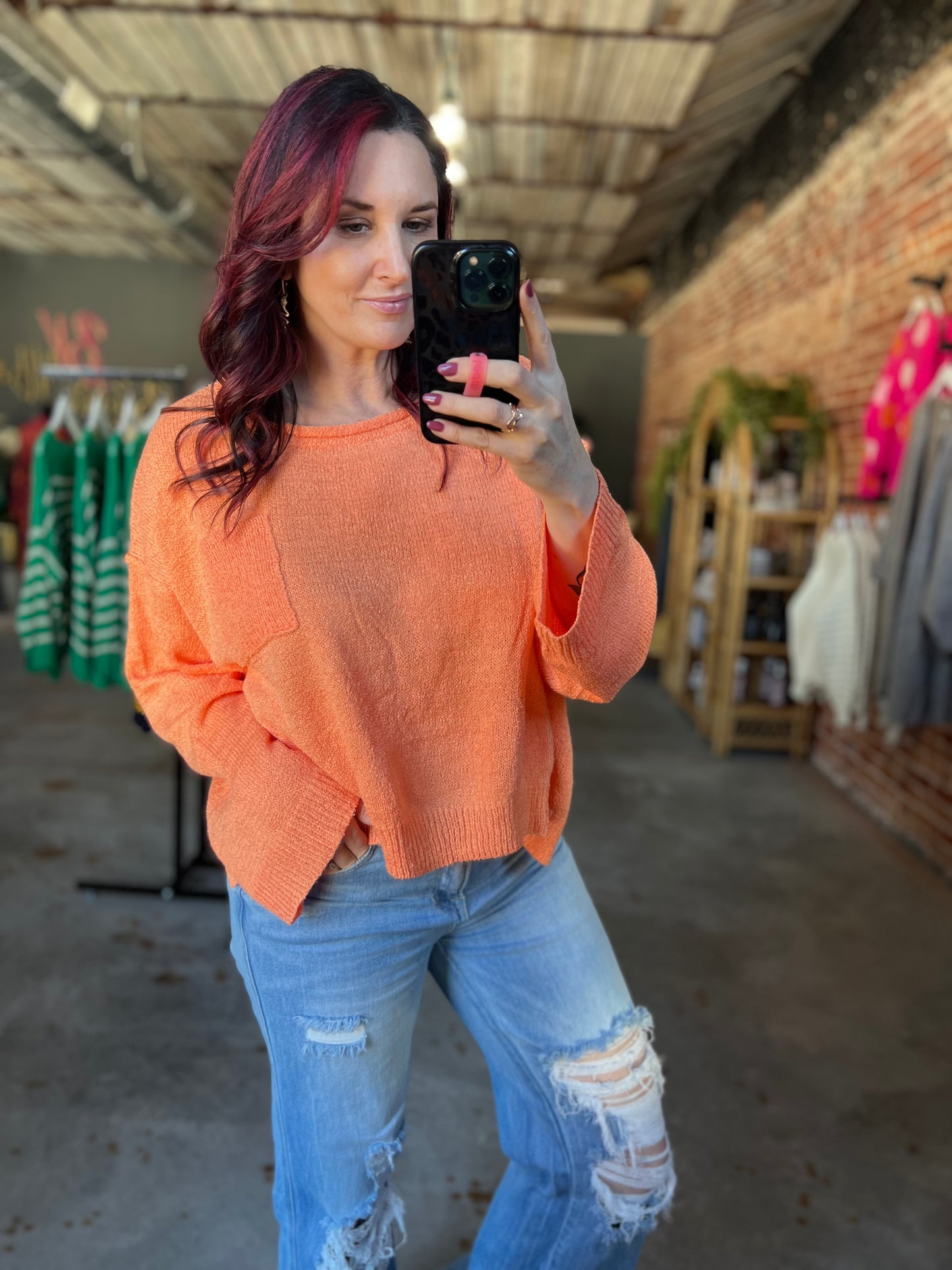 Drop Shoulder Sweater - Orange