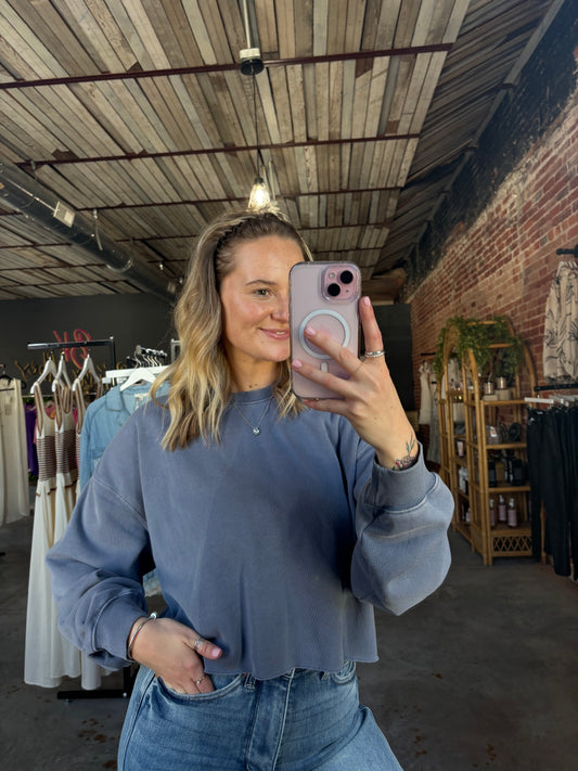 Laid Back Crop Sweatshirt - Dusty Navy