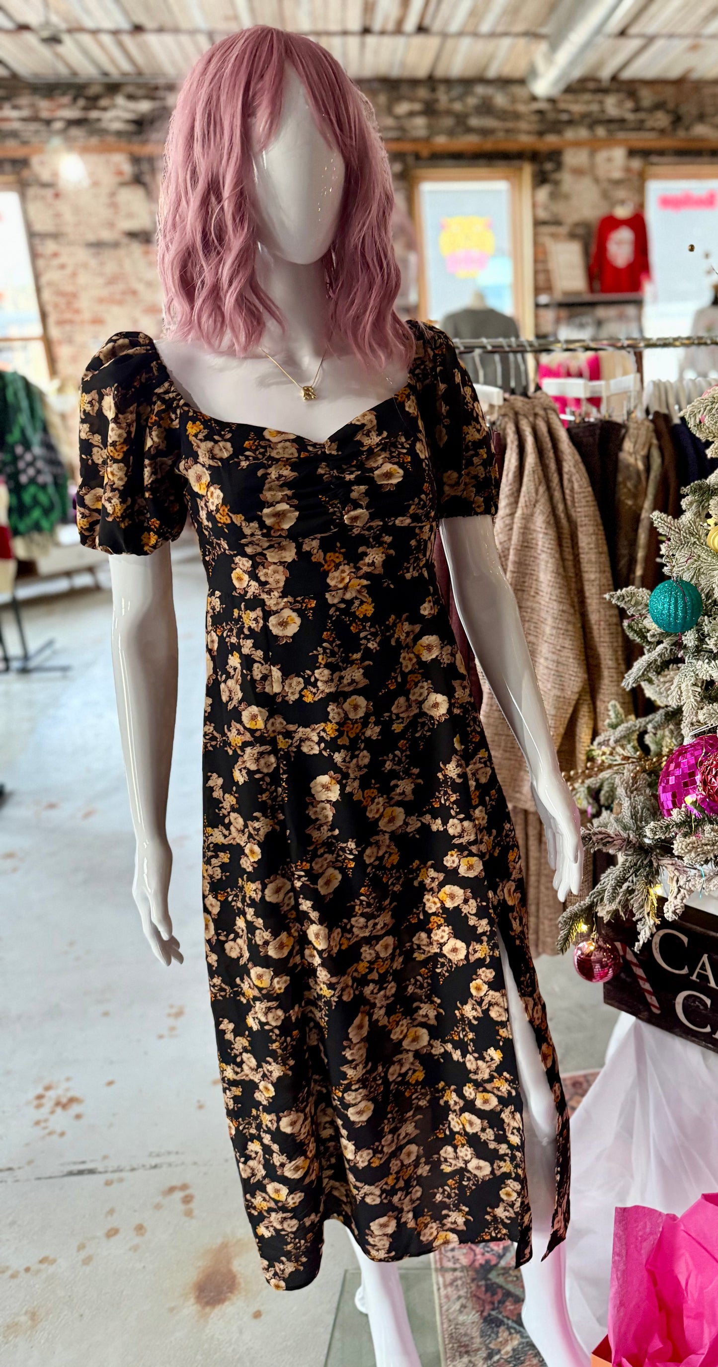 Fall Floral Sweetheart Midi Dress