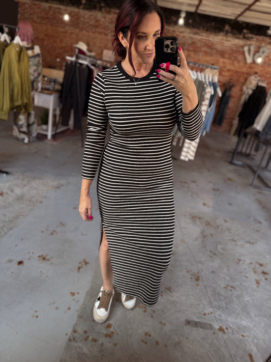 Striped Midi Dress Black