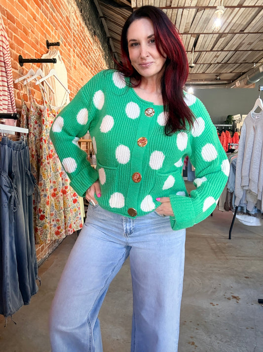 Gold Button Polka Dot Cardigan