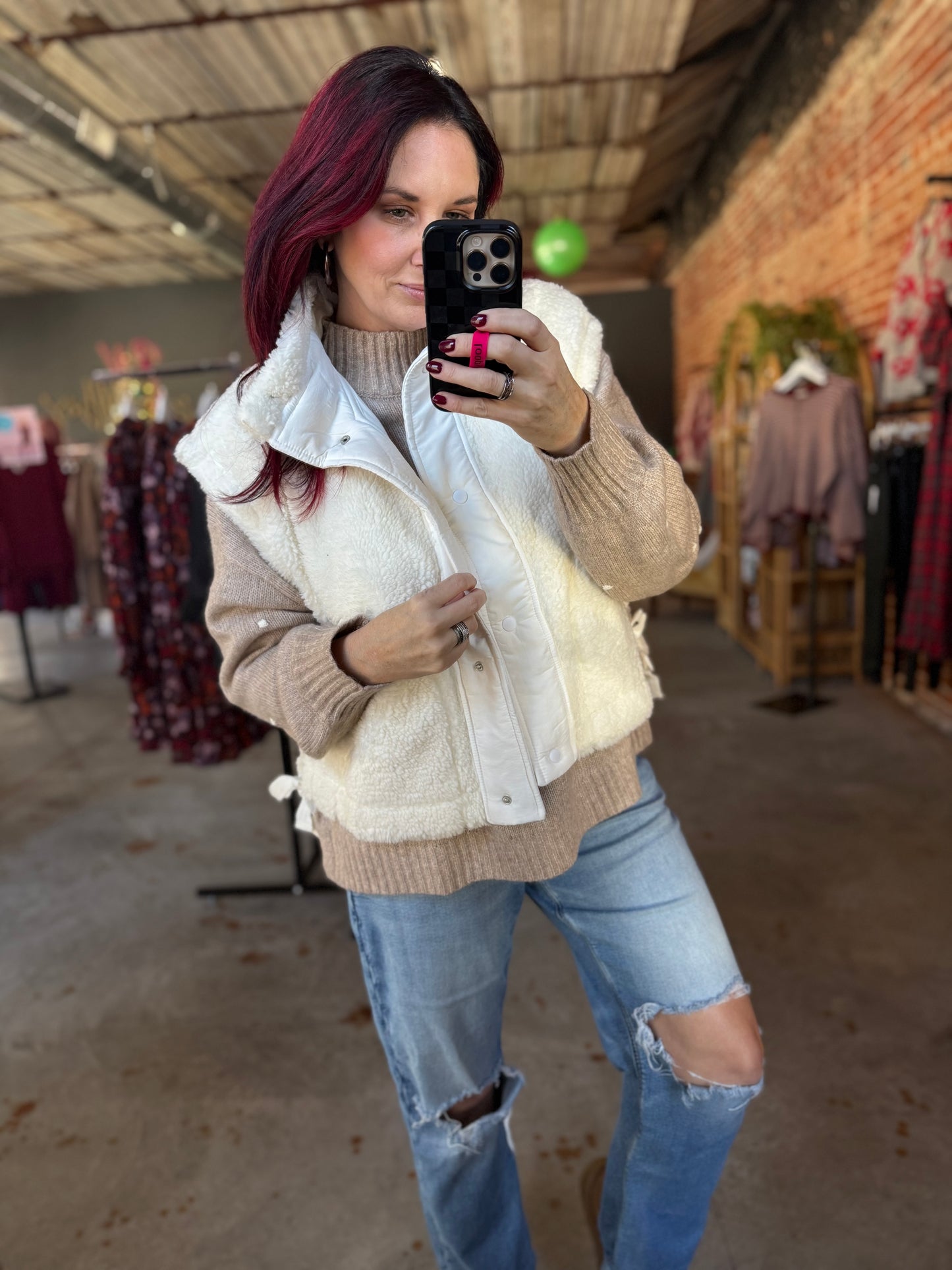 Cozy Sherpa Vest Jacket with Tie Sides - White