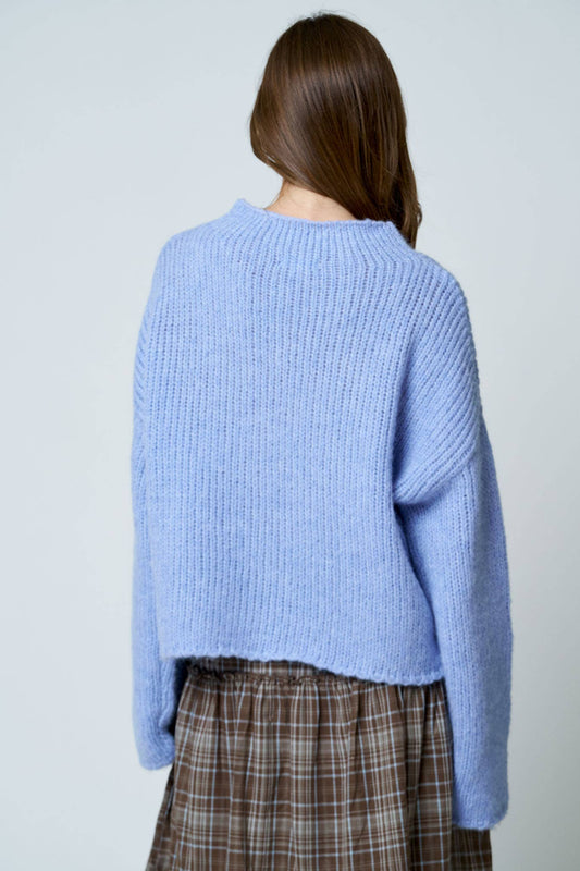MOCK NECK LONG SLEEVE OVERSIZED KNIT SWEATER (PRE-ORDER): DUSTY BLUE