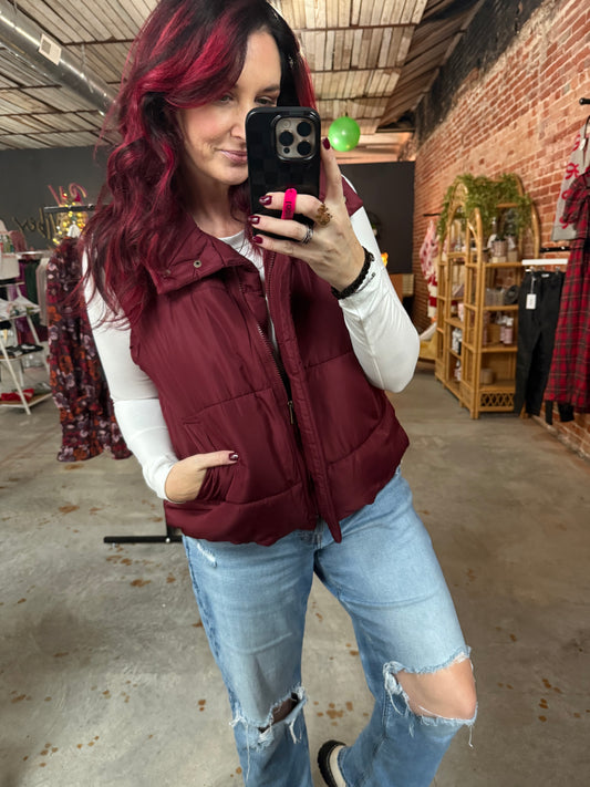 Puff Vest - Burgundy