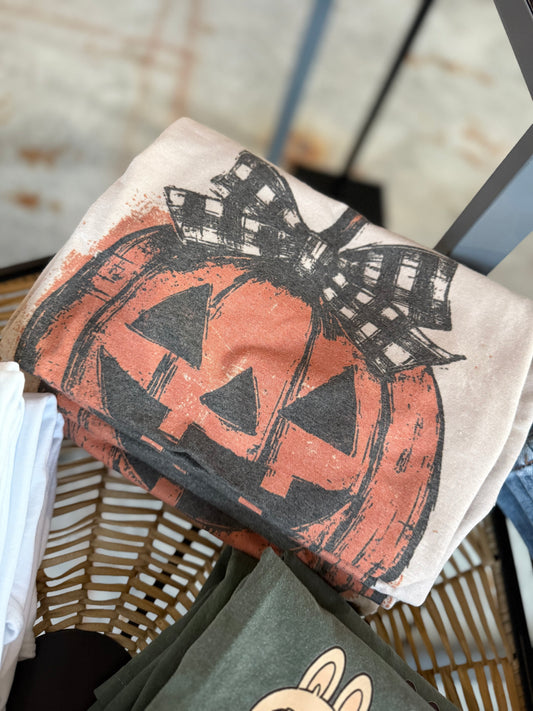 Jack O Latern Checkered Bow Tee