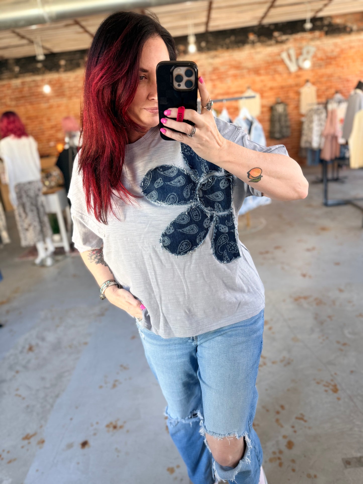 Denim Floral Patchwork Tee