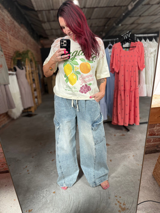 Baggy Barrel Denim Cargo Pants