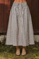 PLAID SMOCKED WAIST BUTTON DOWN MIDI SKIRT: LIGHT KHAKI MULTI