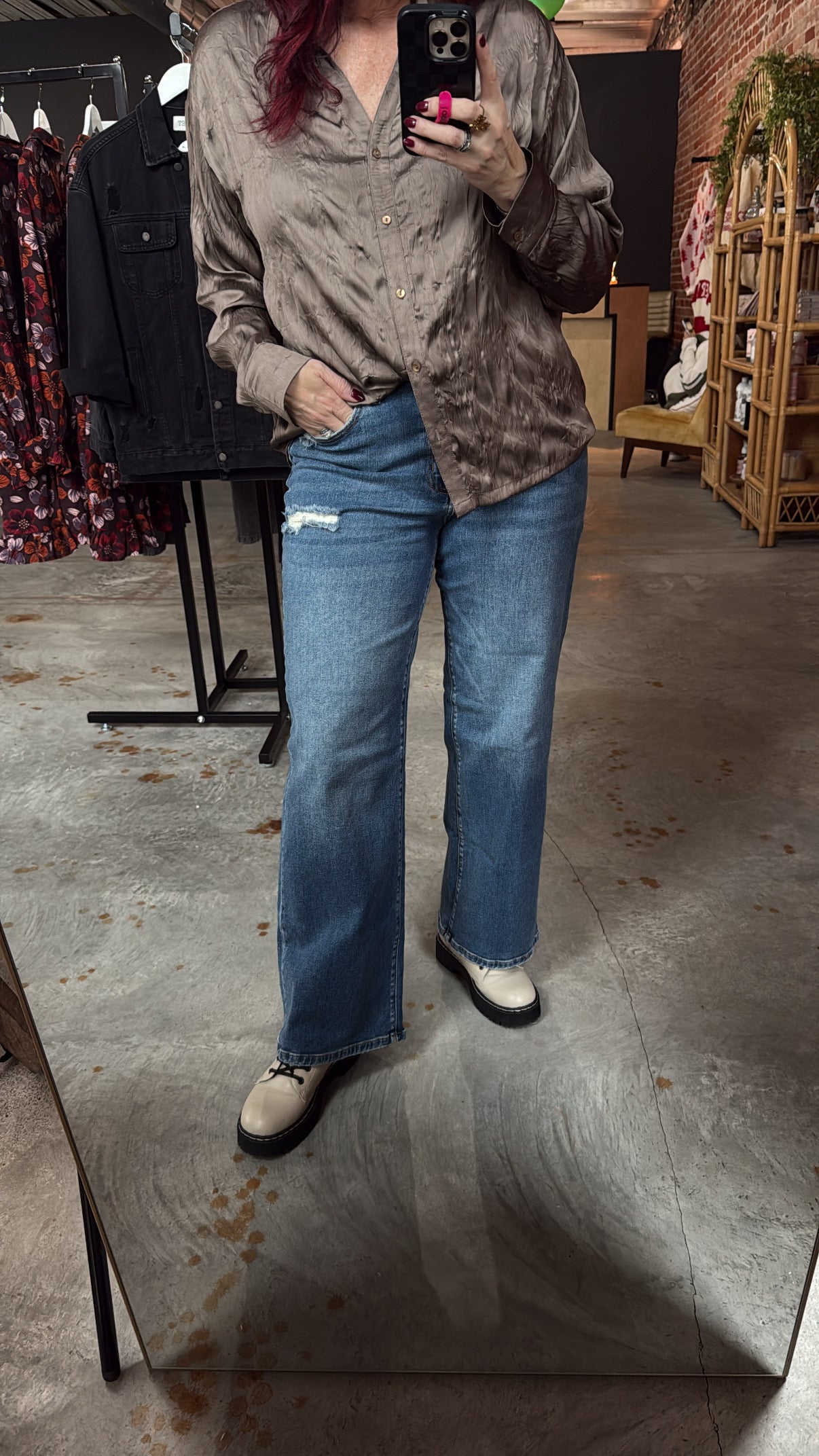 High Waist Straight Leg Denim Stretch