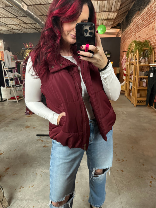 Puff Vest - Burgundy