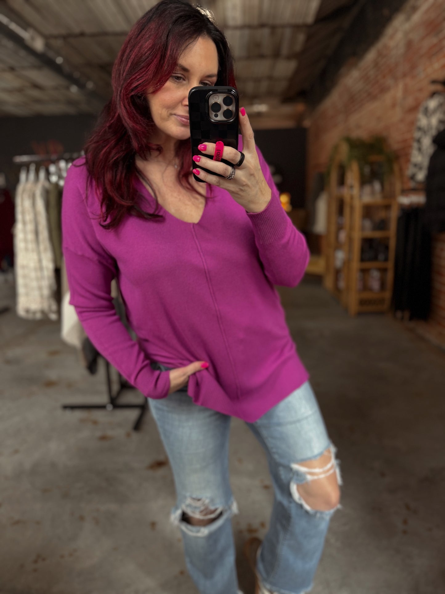 V-Neck Basic Sweater - Mauve