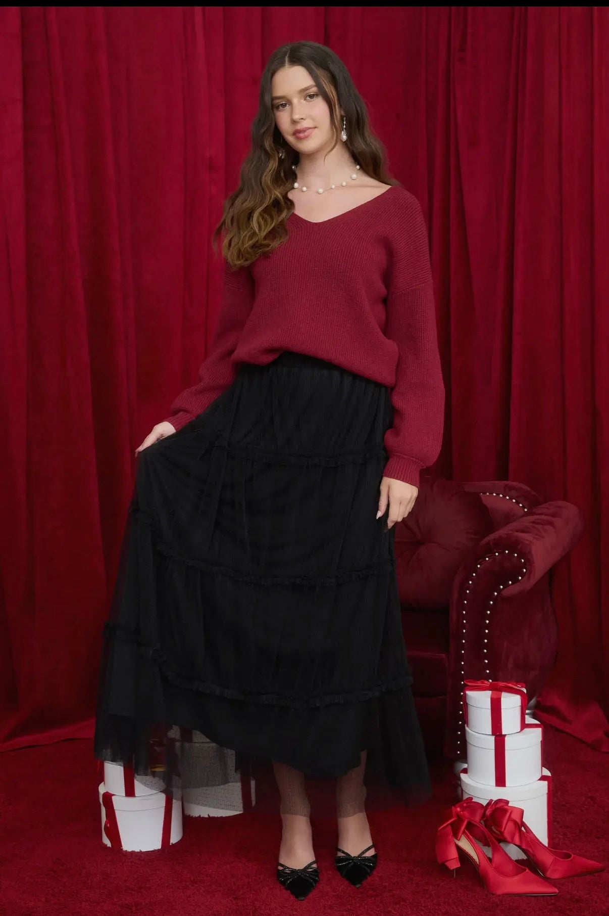 Polkadot Tulle Midi Skirt