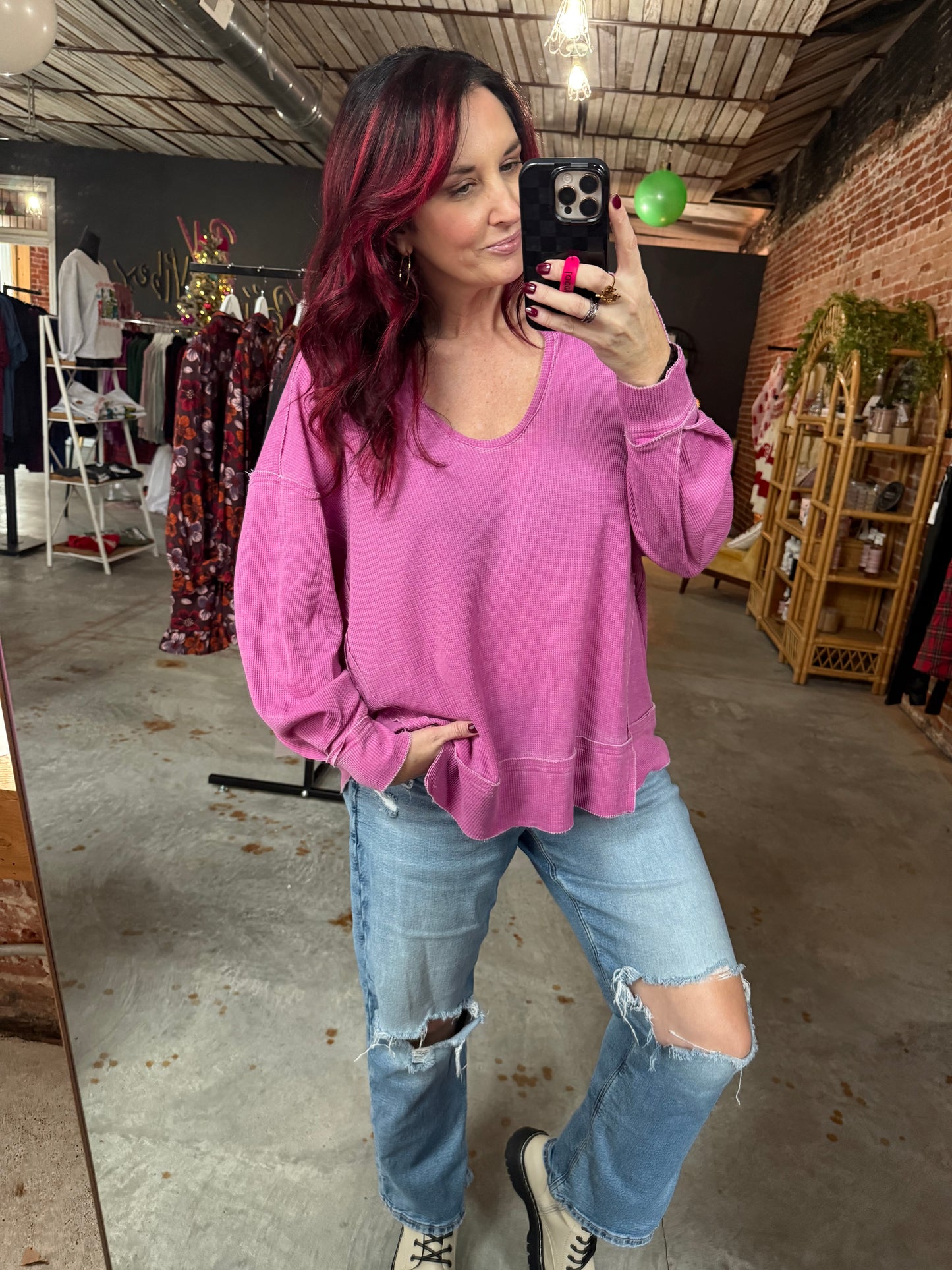 Oversized Waffle Top - Orchid