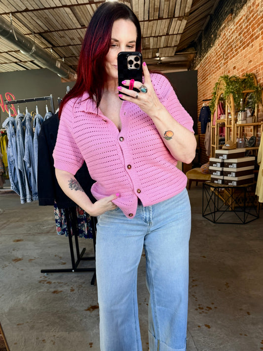 Short Sleeve Cardigan - Pink