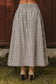 PLAID SMOCKED WAIST BUTTON DOWN MIDI SKIRT: LIGHT KHAKI MULTI