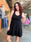 Sleeveless Mixed Fabric Dress - Black