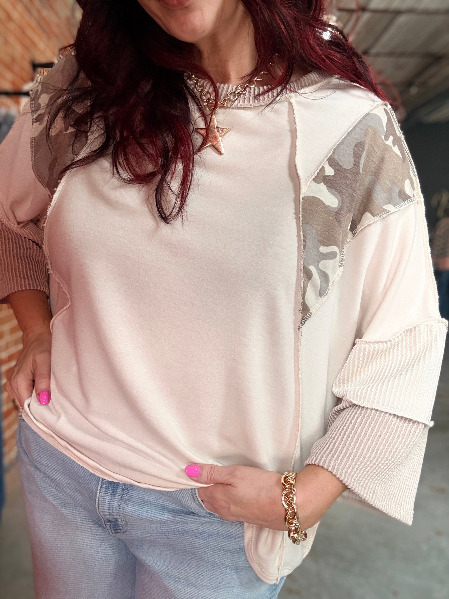 Camo Reverse Seam Top