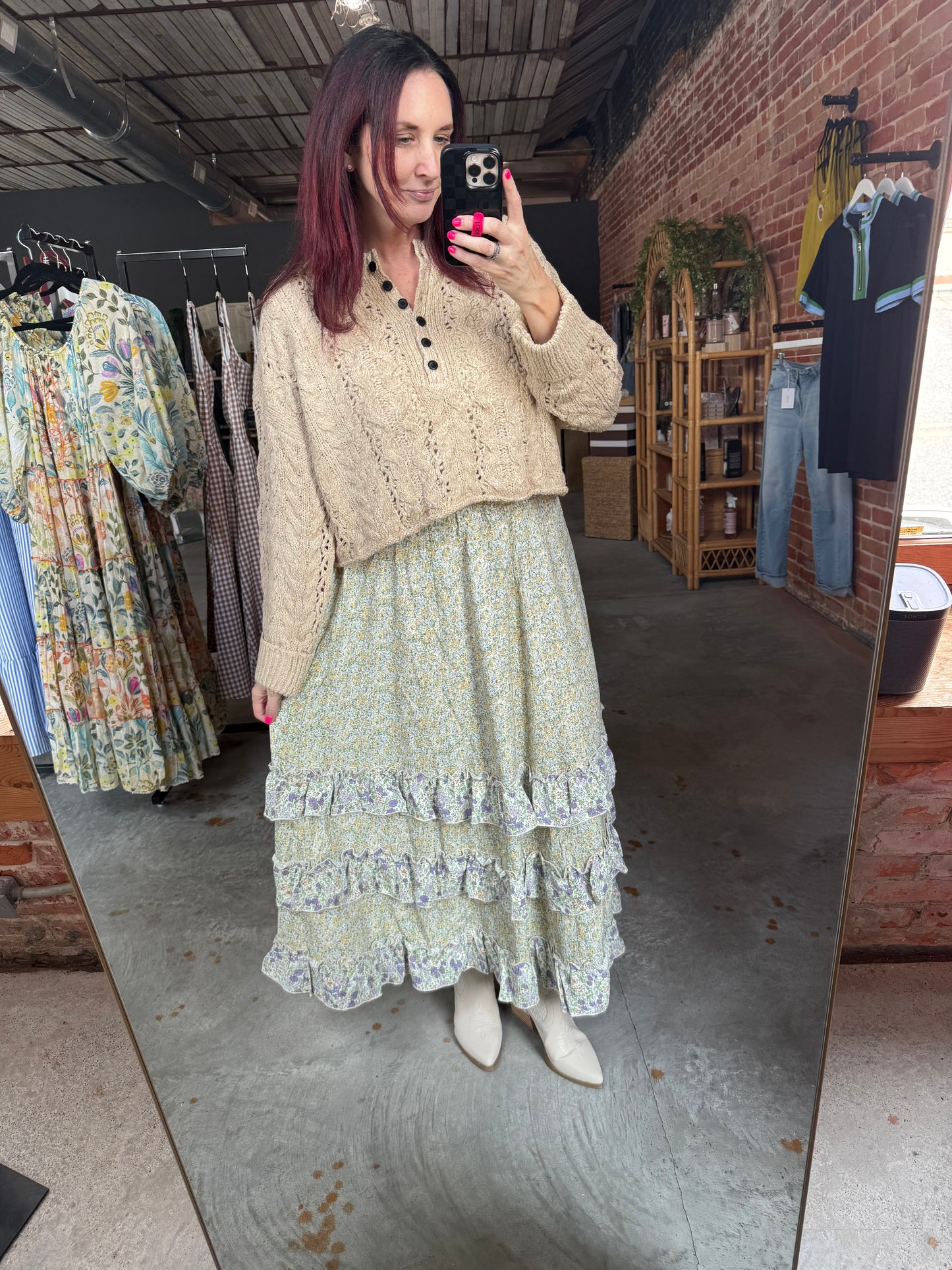 Floral Ruffle Maxi Skirt