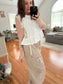 Side Lace Trim Ruffle Hem Top