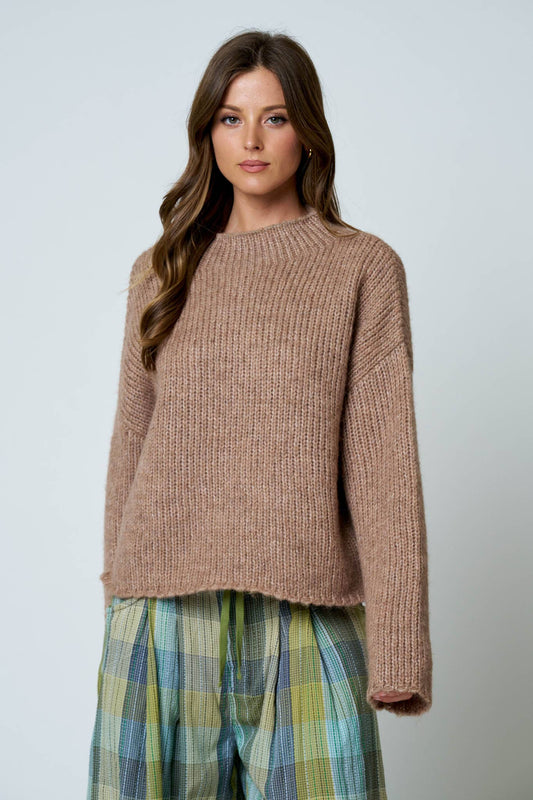 MOCK NECK LONG SLEEVE OVERSIZED KNIT SWEATER (PRE-ORDER): MOCHA