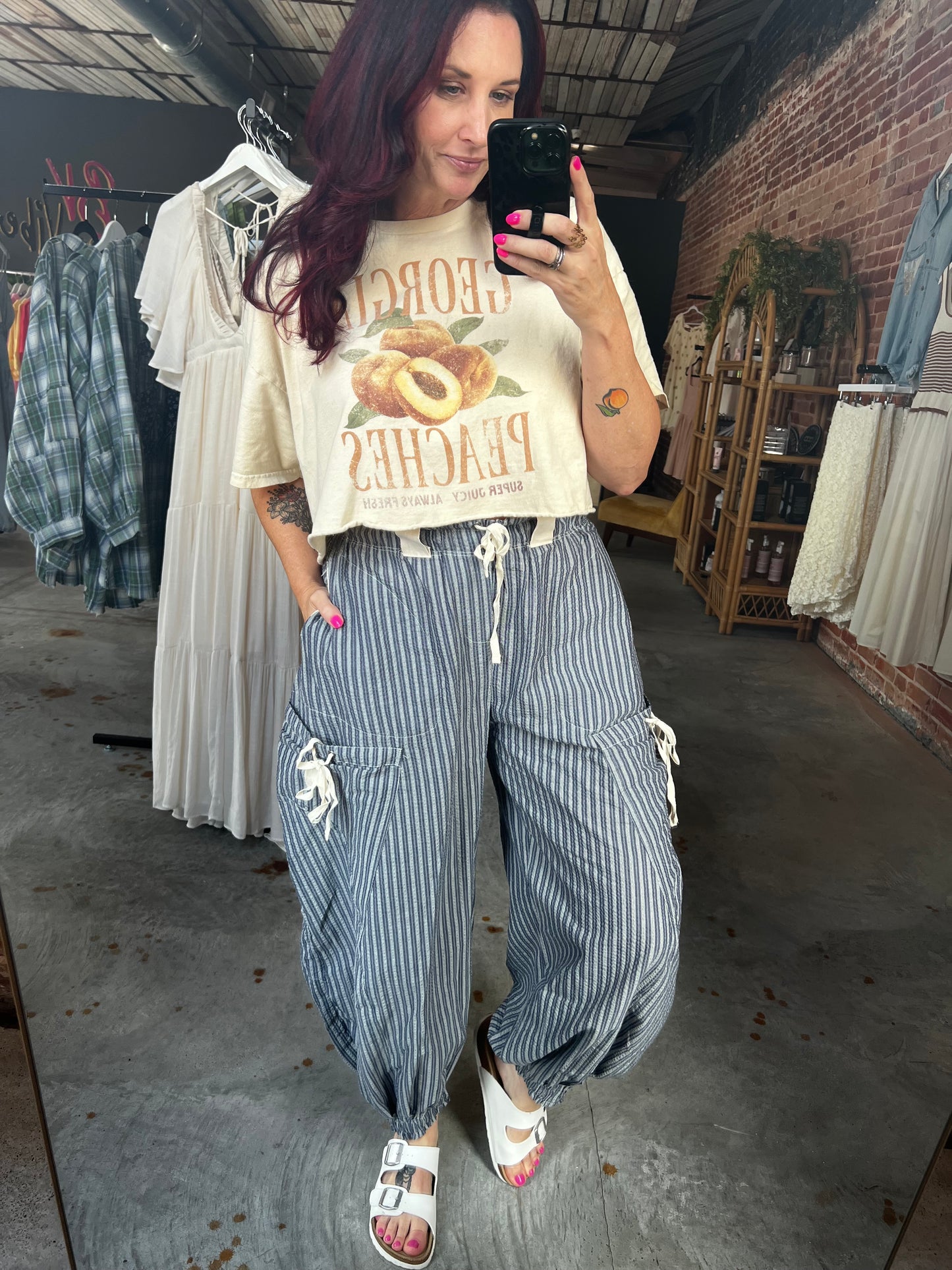 Striped Drawstring Jogger Pants - Navy