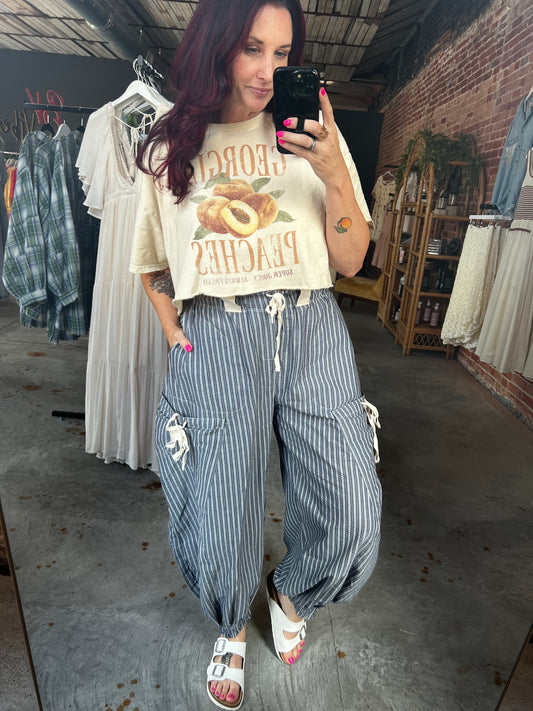 Striped Drawstring Jogger Pants - Navy