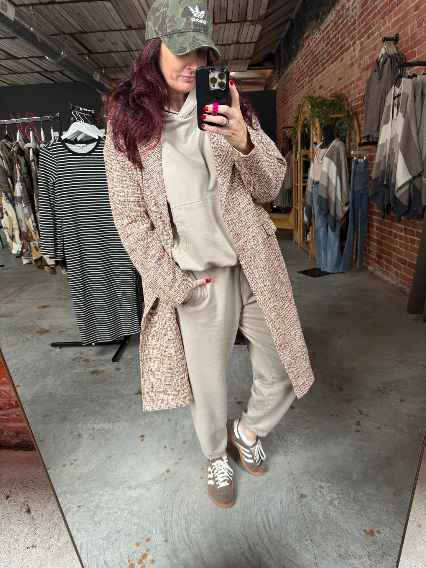 Double Button Tweed Coat - Blush Grey