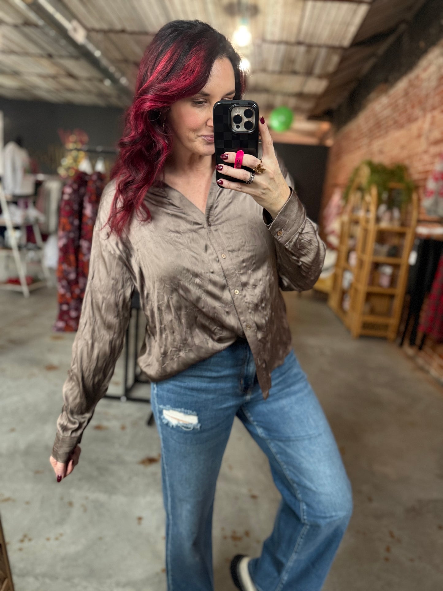 Textured Mocha Blouse