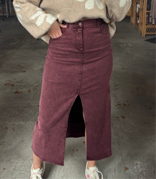 Elastic Waist Twill Maxi Skirt