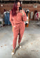 Hooded Long Sleeve Jumpsuit - Rust