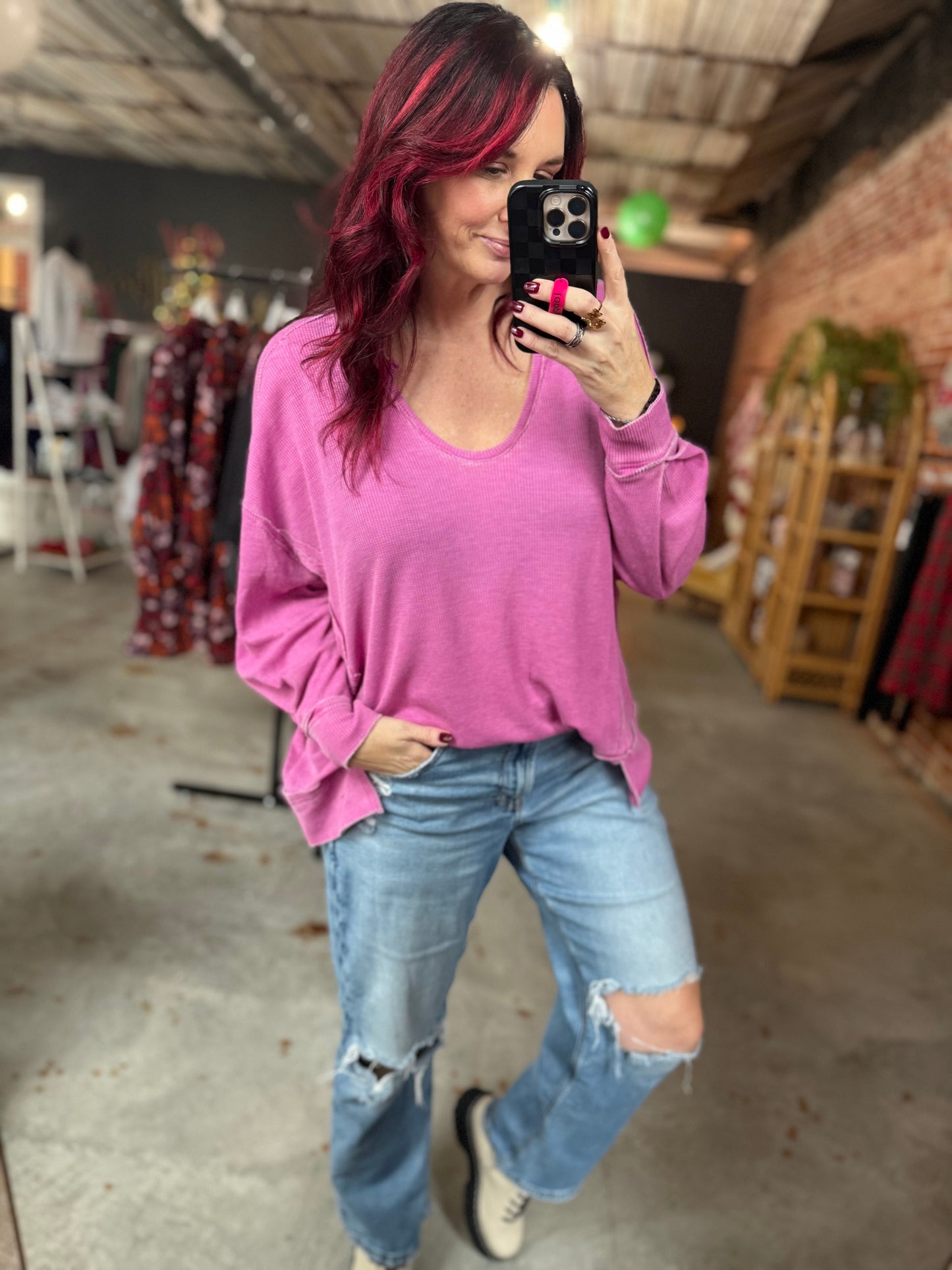 Oversized Waffle Top - Orchid