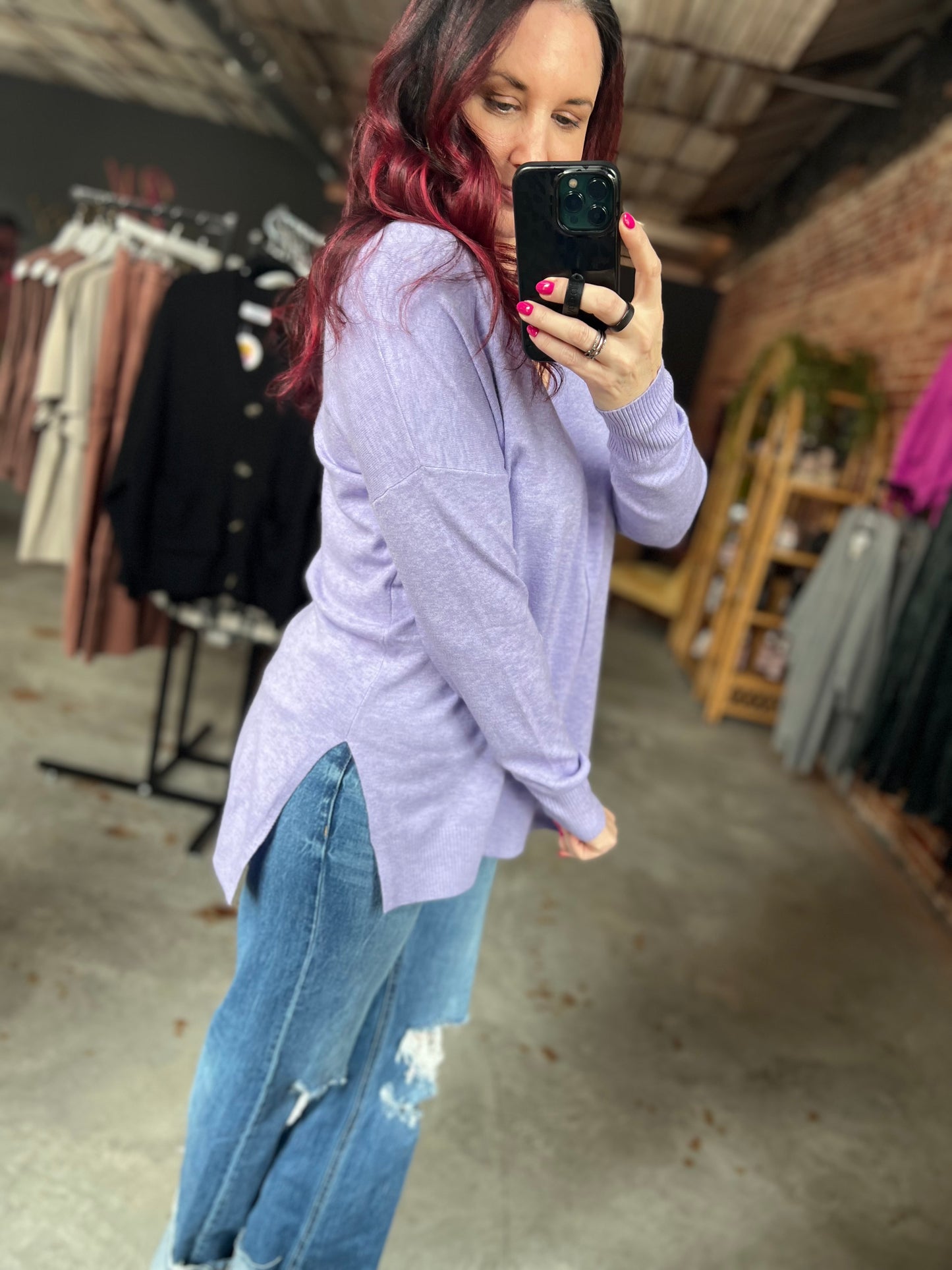 V-Neck Basic Sweater - Lavender