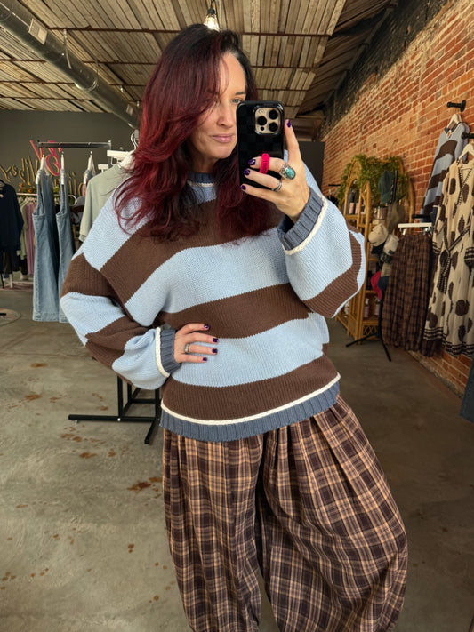 Oversized Stripe Blue Crewneck