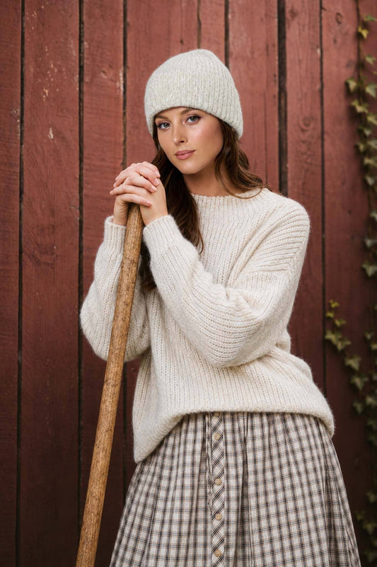 MOCK NECK LONG SLEEVE OVERSIZED KNIT SWEATER (PRE-ORDER): IVORY