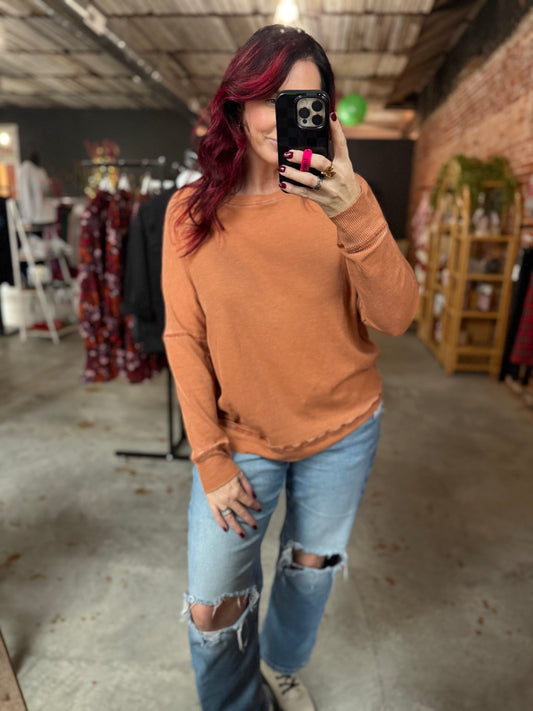 Waffle Ribbed Pullover - Amber