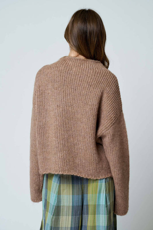 MOCK NECK LONG SLEEVE OVERSIZED KNIT SWEATER (PRE-ORDER): MOCHA