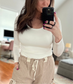 Long Sleeve Crop Top - off white