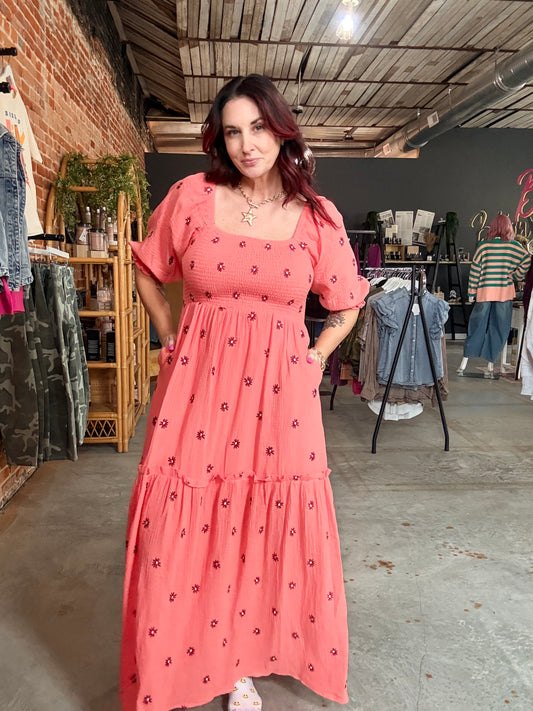 Flower Embroidered Maxi Dress