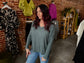 Brushed V Neck Sweater - Jade