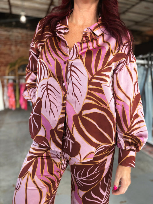 Tropical Print Satin Top