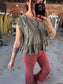 Side Lace Trim Ruffle Hem Top Olive