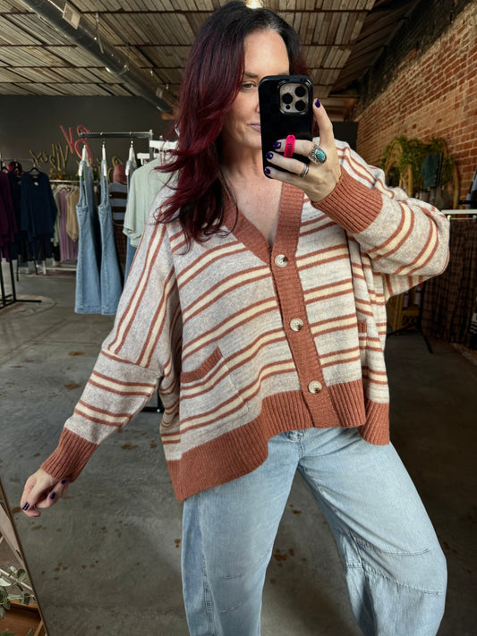 Multi-Stripe Oversized Cardigan