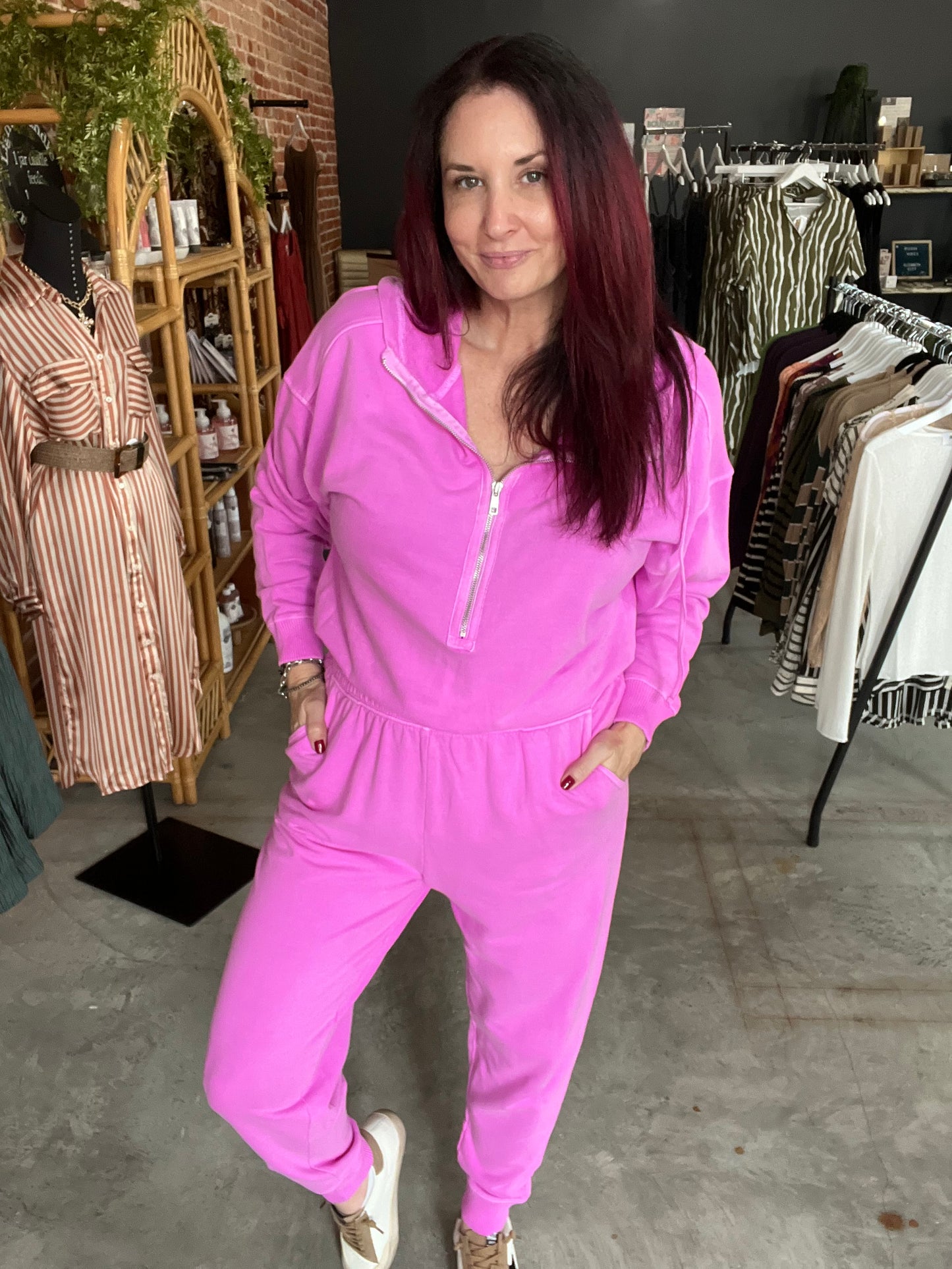 Hooded Long Sleeve Jumpsuit - Mauve