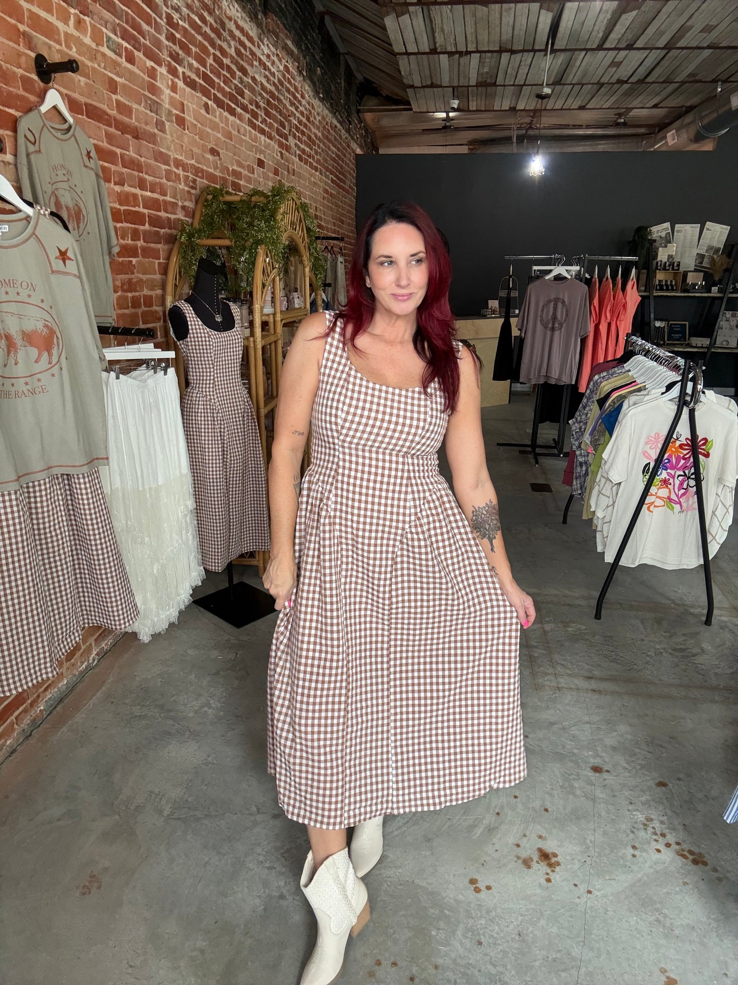 Plaid Basque Waist Sleeveless Midi Dress