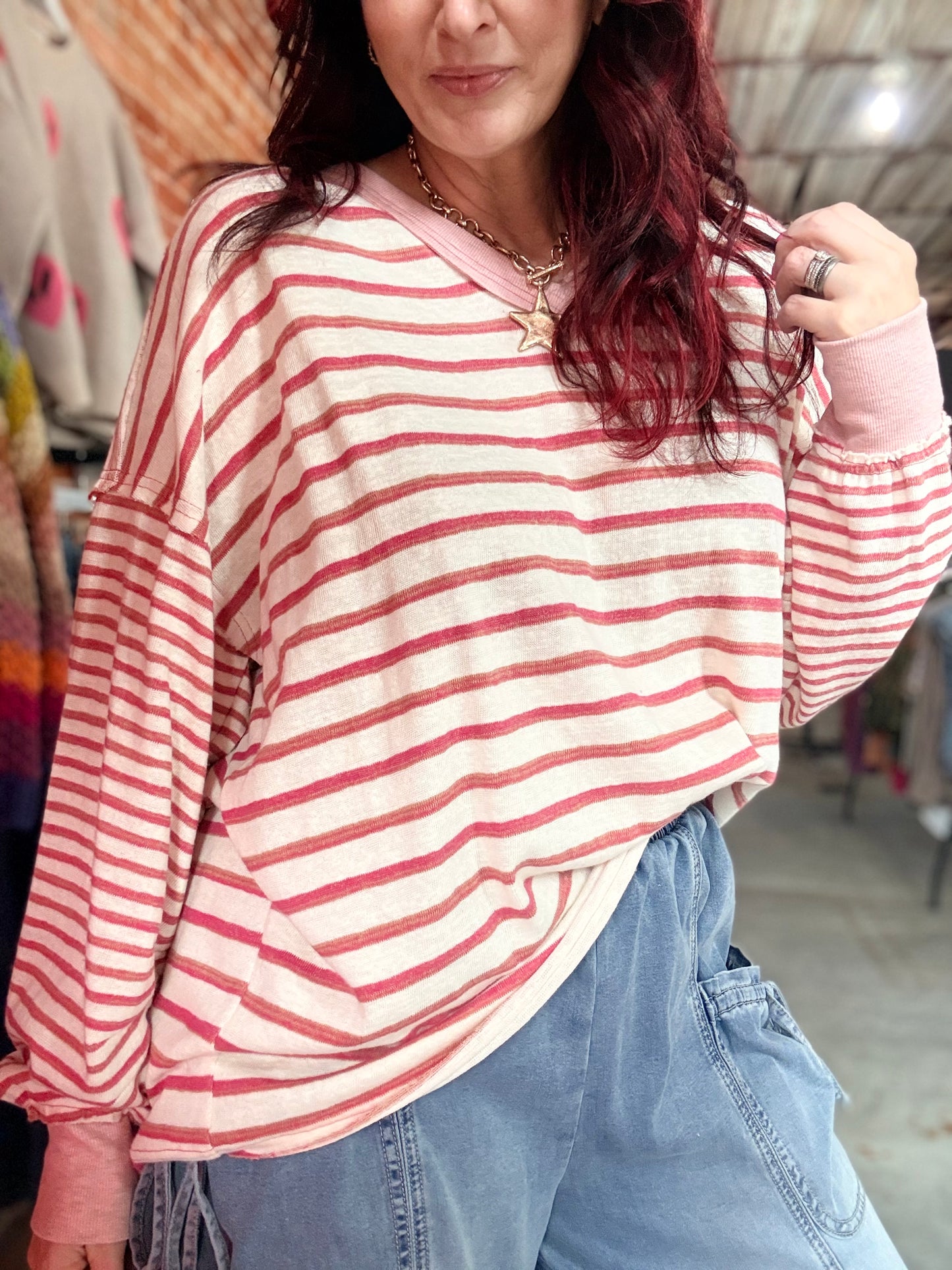 Washed Striped Knit Top