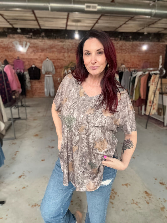 Joey V Neck Boyfriend Tee - Camo